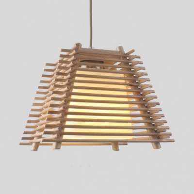Asian Style Tapered Suspension Light for Restaurant Wood 1 Light Pendant Lamp in Beige, 7.5