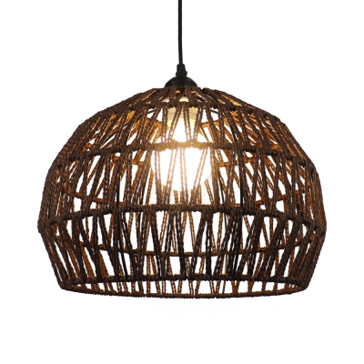 Beige/Coffee Dome Shade Ceiling Pendant Light Rustic Rope Single Hanging Lamp with 47