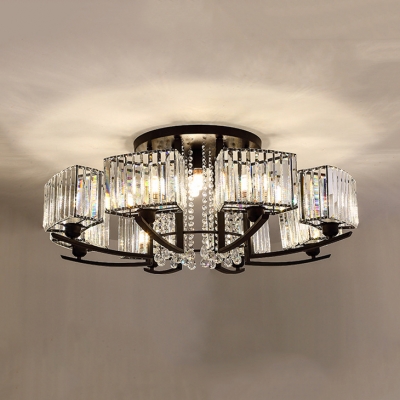 Black Rectangular Semi-flush Mount 5/7/12/16 Lights Modern Metal Light Fixtures for Living Room