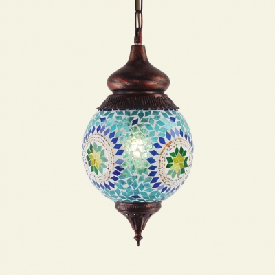 Blue Globe Ceiling Light Single Light Moroccan Blue Glass Hanging Lamp for Dining Room