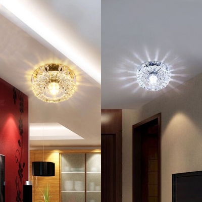 Chrome Round Flush Mount Light Modern Clear Crystal Light Fixtures for Dining Room