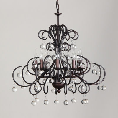 Classic Candle Chandelier Metal Height Adjustable Pendant Lighting with Clear Crystal and 12