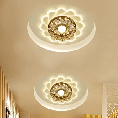 Clear Crystal Flower Flush Mount Light Modern Ceiling Lamp in White for Living Room