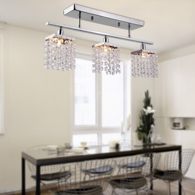 Clear Crystal Rectangle Semi Flush Mount Lighting 3-Light Contemporary Style Ceiling Light for Kitchen