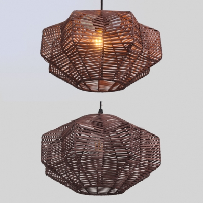 Coffee Geometric Pendant Light 1 Light Rustic Hand Knitted Hanging Light for Patio