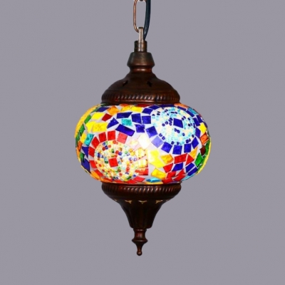 Colorful Orb Hanging Lamp Bedroom Single Light Moroccan Glass Pendant Light Fixture