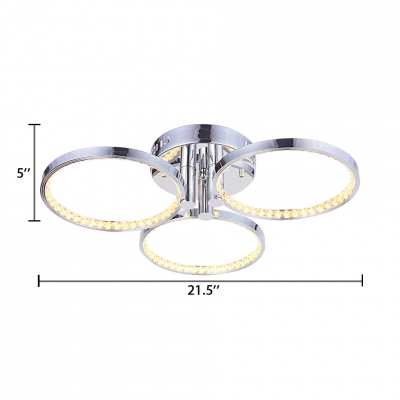 Contemporary Circular Ceiling Fixture Metal LED Semi Flush Mount Light with Clear Crystal in Chrome