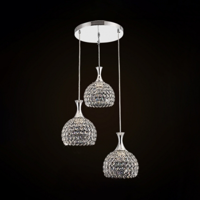 Dining Room Lighting Globes with Hanging Cord, Adjustable  Chrome Pendant Light with Clear Crystal Modern