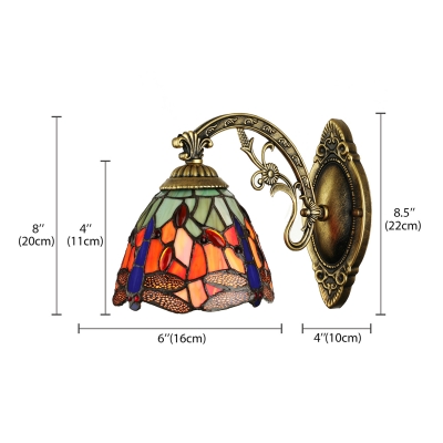 Dragonfly Pattern 6 Inches Width One Light Tiffany Wall Sconce