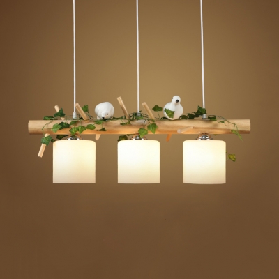 Drum Dining Room Hanging Island Lights Glass 3 Lights Modern Height Adjustable Hanging Pendant with 18