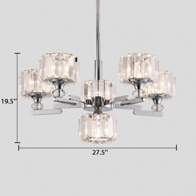 Drum Dining Room Pendant Light Clear Crystal 4/6 Lights Modern Hanging Chandelier in Chrome/Rose Gold