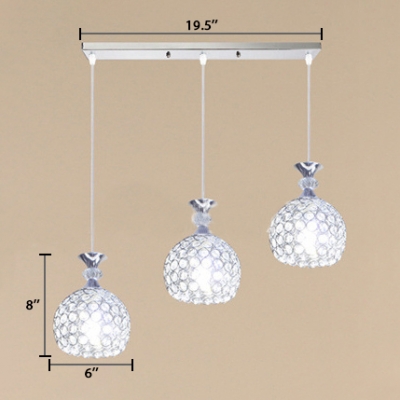 Globe Pendant Light for Bedroom, 1/3 Lights Modern Clear Crystal Pendant Lighting with 31.5