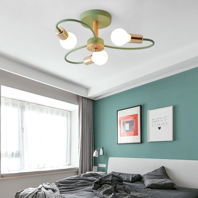 Gray/Green Open Bulb Ceiling Light 3/6/8 Lights Metal Industrial Semi Flush Light