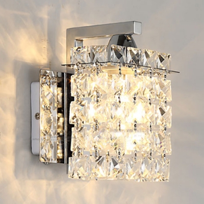 House Rectangle Sconce Light Clear Crystal Antique Style Chrome Wall Mounted Lighting
