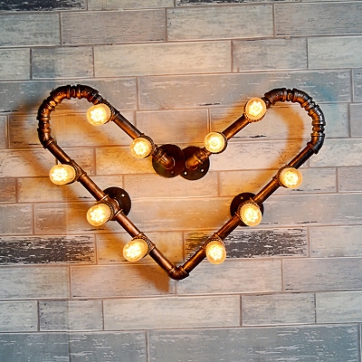 Industrial Heart Shape Wall Light 2/10 Lights Metal Sconce Wall Light in Bronze for Foyer