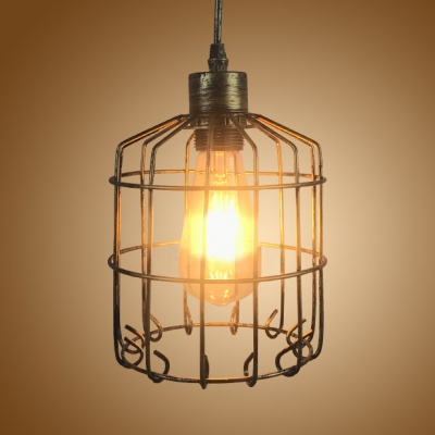 Kitchen Caged Hanging Lamp Metal Industrial Gold/Rust Ceiling Light with 39