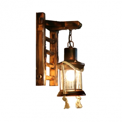 Lantern Shape Sconce Light Living Room Single Light Antique Hanging Wall Sconce in Rust