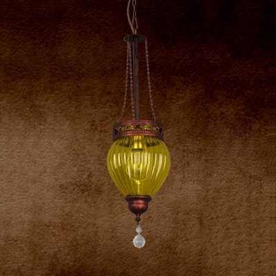 Melon Design Pendant Lamp Living Room 1 Light Vintage Light Fixture with Clear Crystal Decoration