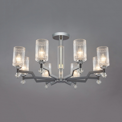 Modern Cylinder Chandelier 3/6/8 Lights Clear Crystal Ceiling Pendant in Chrome for Dining Room