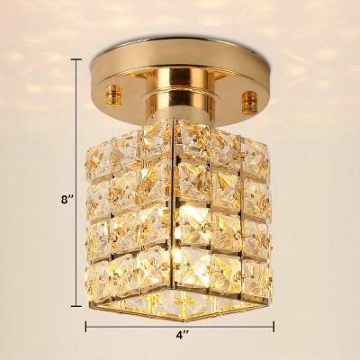 Modern Gold/Silver Semi Flush Mount Lighting with Rectangular Shade Single Light Clear Crystal Ceiling Light