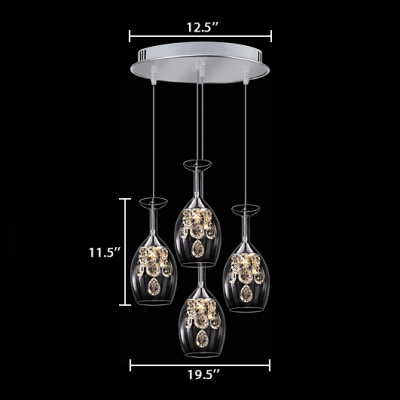 Modern Pendant Lighting for Dining Room, 3/5/6 Light Wine Bottle Clear Crystal Pendant Lighting in Nickle with 37
