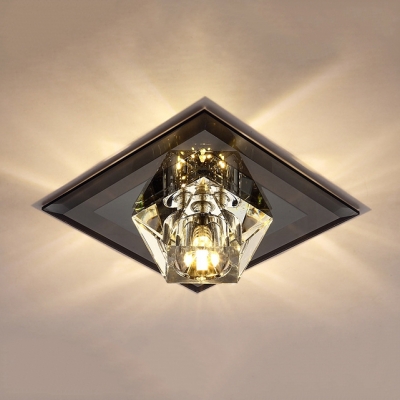 Modern Square Canopy Flush Ceiling Lighting Black/Amber/Clear Crystal Flush Light for Foyer