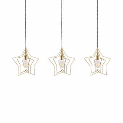 Star Shape Ceiling Pendant Bedroom 2/3 Bulb Modernism Nordic Metal Hanging Lamp in Brass Finish