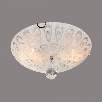 White Glass Dome Flush Mount 2/3/5 Lights Vintage Style Ceiling Lighting with Clear Crystal Decoration for Bedroom