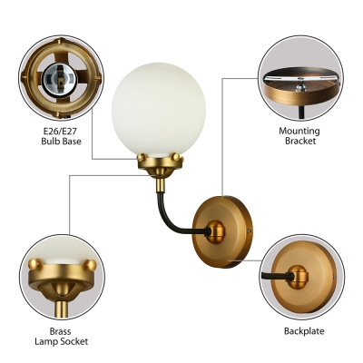 1-Light LED Wall Sconce in Antique Brass with Frosted Shade