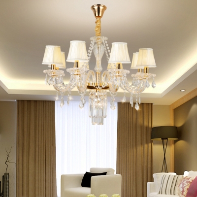 Beige/Ivory Tapered Pendant Light with Adjustable Cord 8 Lights Traditional Clear Crystal for Dining Room