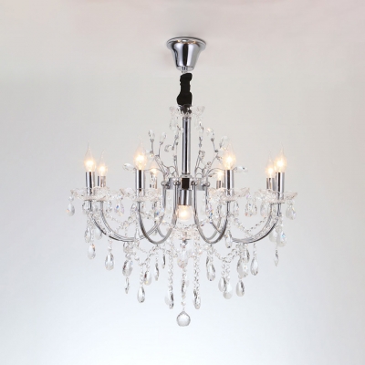 Adjustable Candle Chandelier Dining Room 9 Lights Antique Hanging Chandelier with Clear Crystal and 12