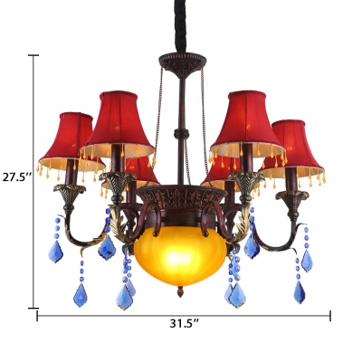 6 Lights Tapered Chandelier Colorful Metal Hanging Chandelier with Blue Crystal