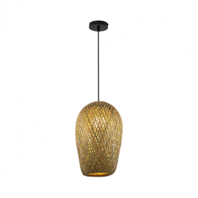 Double-Decker Bamboo Pendant Lights Restaurant 1 Light Suspended Light in Beige with Adjustable Hanging Cord