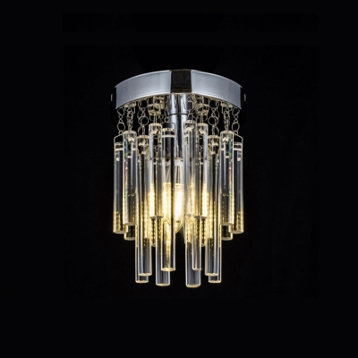 Bedroom Cylinder Flush Mount Lighting Clear Crystal Modern Nickel Hanging Chandelier