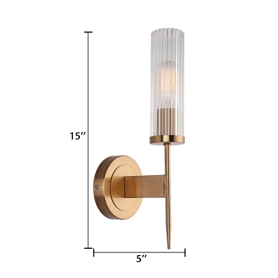 Bedroom Cylindrical Wall Light Fixture Metal Contemporary Gold/Black Sconce with Clear Crystal