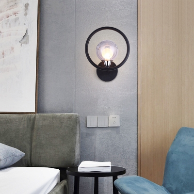 Black Globe Wall Sconce Single Light Industrial Glass Wall Light for Living Room Hallway