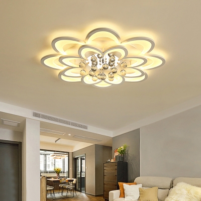 Bloom Hallway Flush Light Acrylic Contemporary LED Ceiling Fixture with Clear Crystal in White