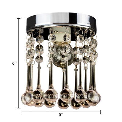 Clear Crystal Cylinder Ceiling Light 1 Light Contemporary Chandelier in Chrome
