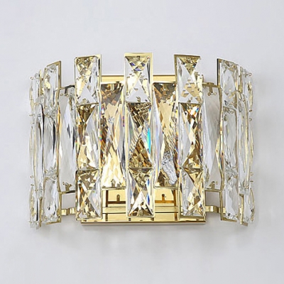 Clear Crystal Wall Sconce 2 Lights Contemporary Metal Wall Light in Gold for Hallway