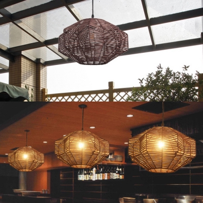 Coffee Geometric Pendant Light 1 Light Rustic Hand Knitted Hanging Light for Patio