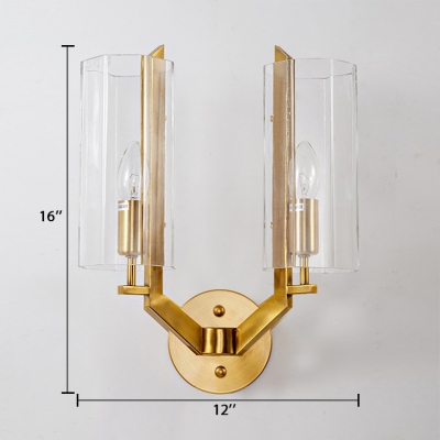 Contemporary Gold Sconce Light with Cylinder 1/2 Lights Metal Wall Lamp with Clear Crystal