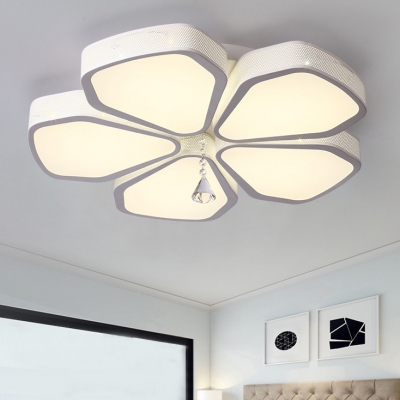 Contemporary Petal Flush Ceiling Light Acrylic White LED Ceiling Fixture with Clear Crystal for Bedroom