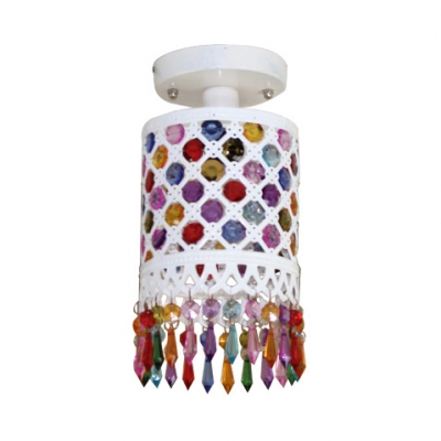 

Cylinder Semi Flush Light with Colorful Crystal 1/3 Lights Decorative Ceiling Light in White, HL513289