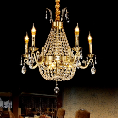 French Empire Chandelier with Candle 8/9/12 Lights Pendant Light with Clear Crystal Decoration in Aged Brass