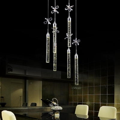 Kitchen Pendant Light Chrome, 3/6 Lights Clear Crystal Cylinder Pendant Light with Adjustable Hanging Cord Contemporary
