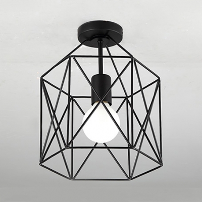 

Metal Cage Ceiling Light One Light Industrial Flush Mount Light in Black for Kitchen, HL514077