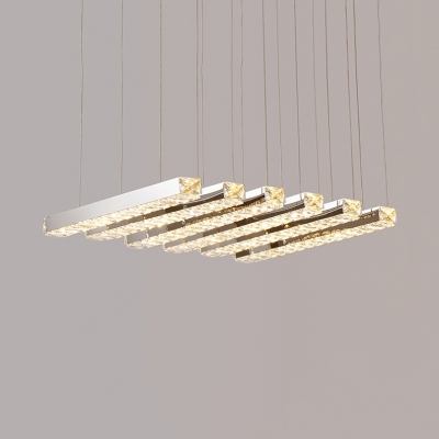 Metal Linear Hanging Light LED Contemporary Pendant Lighting in Chrome for Bedroom