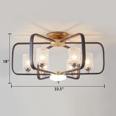 Metal Rectangle Ceiling Fixture Contemporary Semi-Flush Light with Clear Crystal in White