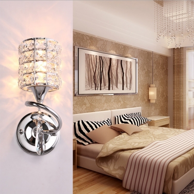 Modern Style Cylindrical Sconce Lighting One Light Clear Crystal Wall Mount Light in Chrome/Gold