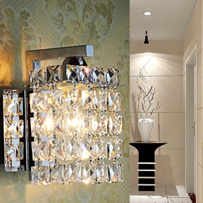 Rectangular Bathroom Wall Mount Light Fixture Clear Crystal 1 Light Vintage Style Sconce Lighting, H6